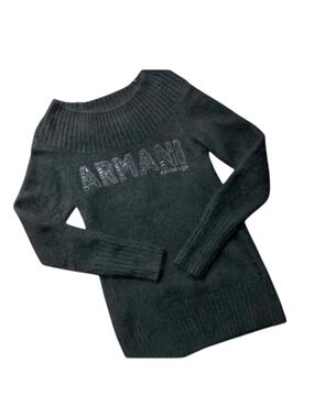 Vintage Armani Exchange Sweater Womens‎ Small Black Angora Blend Knit Y2K Logo